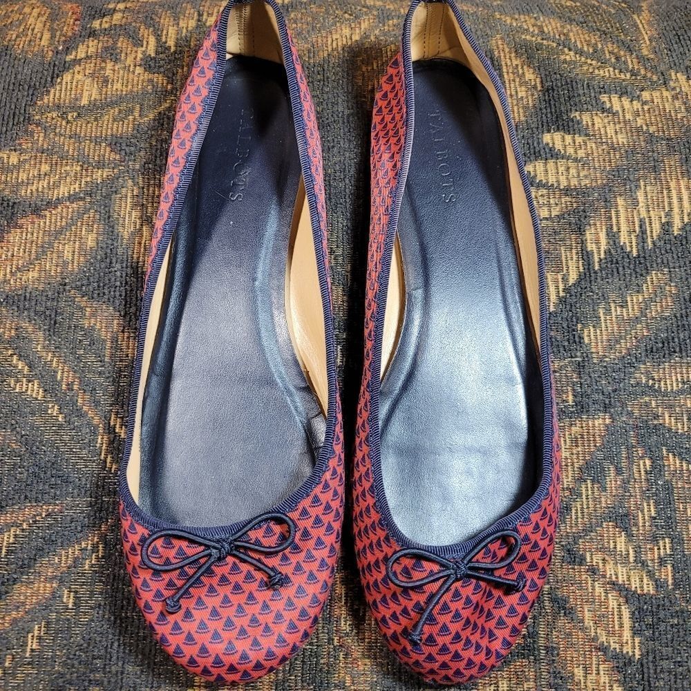 Talbots Red Ballerina Flats with Navy Boats Size 10